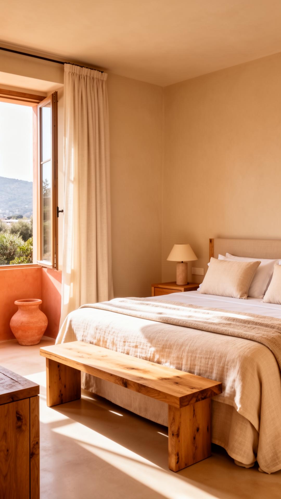 Habitación de hotel boutique con luz natural mediterránea